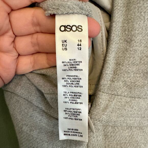 ASOS Jumpsuit Womens 12 Gray Cut Out Strapless Tube Wide Leg Flare Party NWT - Picture 10 of 11